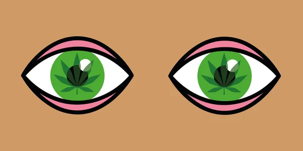 Occhi con foglie di cannabis all'interno — Vettoriale Stock