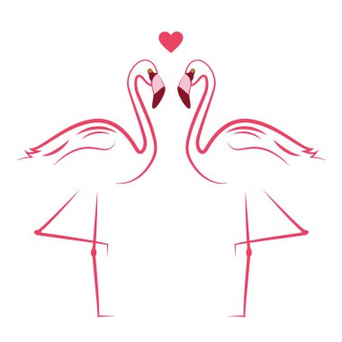 two pink flamingos in love simlpe drawing clipart