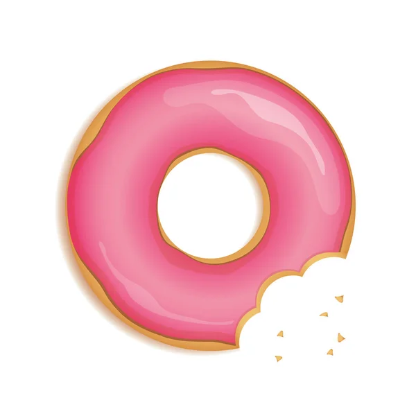 Mordido rosa Donut isolado no fundo branco — Vetor de Stock