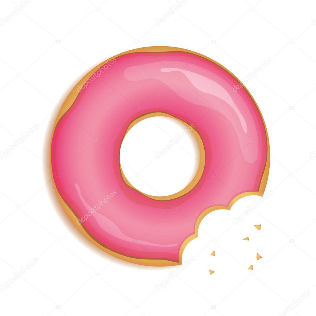bitten pink Donut isolated on white background