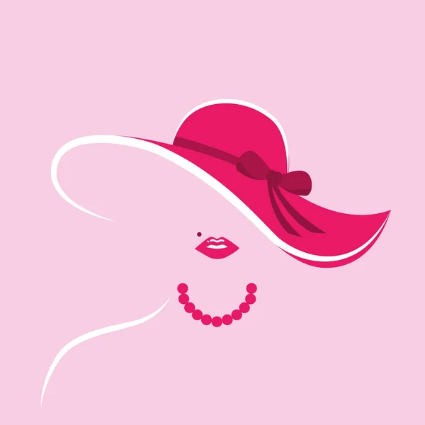 Señora estilizada con cabaña rosa y collar de perlas — Vector de stock