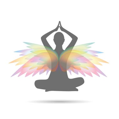 lotus poz renkli kanatlar ile kişi derin derin düşünür