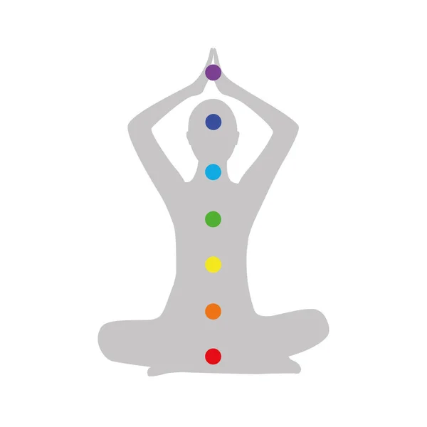 Persona di yoga in un loto posa punti chakra silhouette — Vettoriale Stock