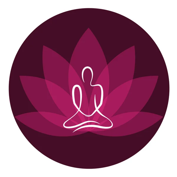 Nilüfer çiçeğinde oturmuş yoga yapan birini çizmek meditasyon yapıyor. — Stok Vektör