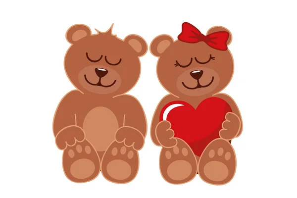 Deux ours en peluche brun garçon et fille — Image vectorielle