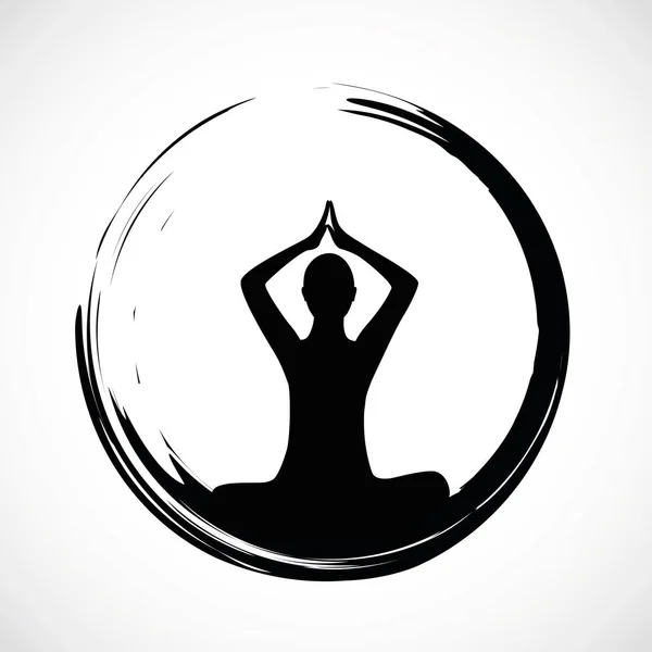 Yoga person sidder i en lotus udgør i en sort cirkel – Stock-vektor