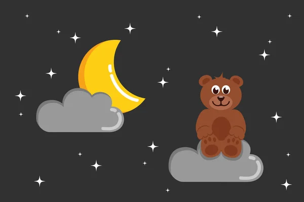 Ours en peluche brun étoile nuit ciel sombre — Image vectorielle