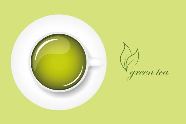 Green tea in a white cup — Stock Vector
