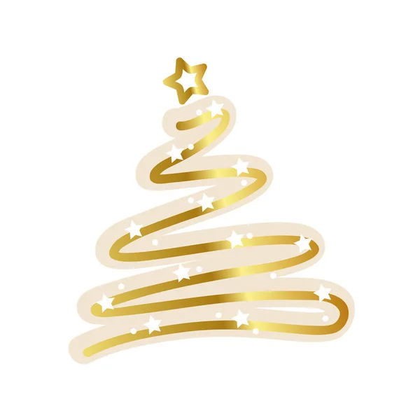 ゴールデン クリスマス ツリー ホワイト星 — ストックベクタ