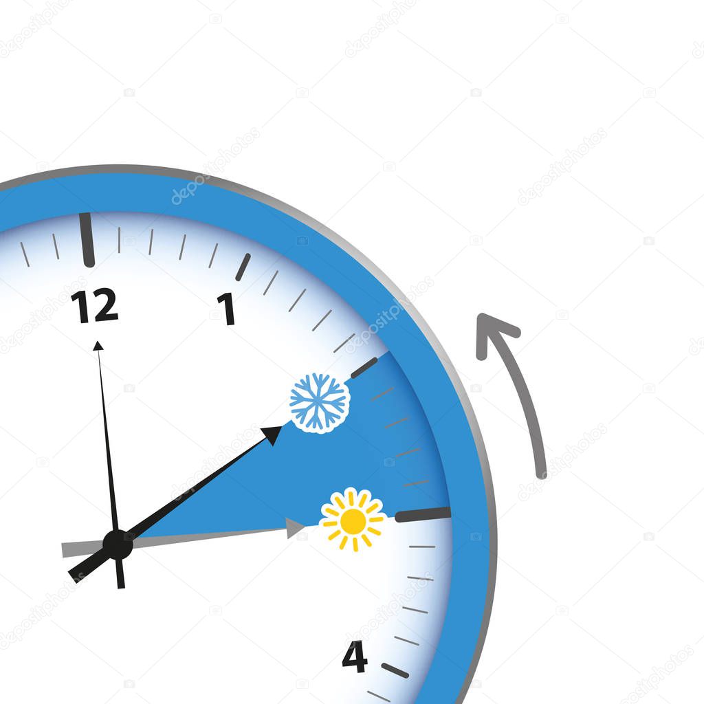 clock switch to winter time sun and snowflake vector illustration EPS10