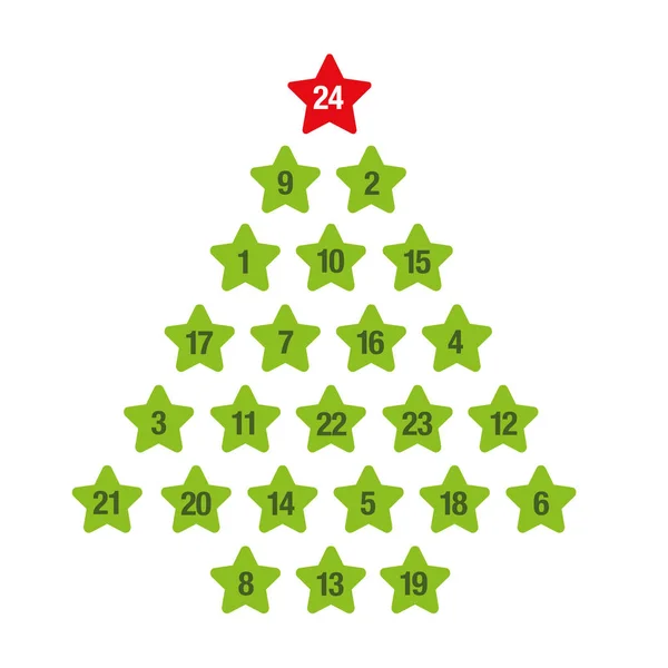 Calendário de advento árvore de Natal verde — Vetor de Stock