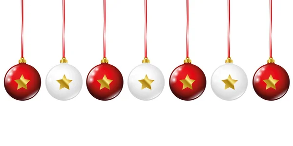 Λευκά και κόκκινα Χριστούγεννα μπιχλιμπίδι με χρυσά αστέρια — Διανυσματικό Αρχείο