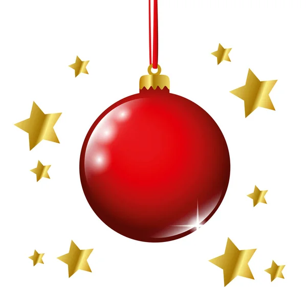 Natale bauble rosso stelle d'oro colorate — Vettoriale Stock