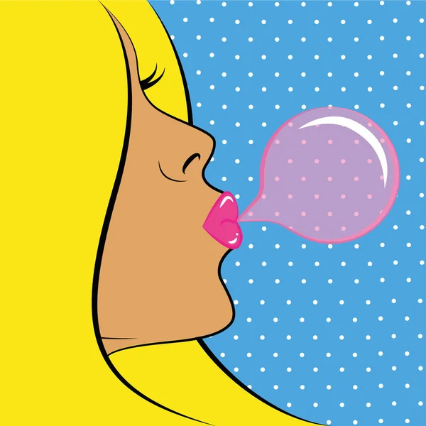 Ilustracja Wektorowa Sztuki Pop Bubble Gum Portret Sexy Kobieta Eps10 — Wektor stockowy