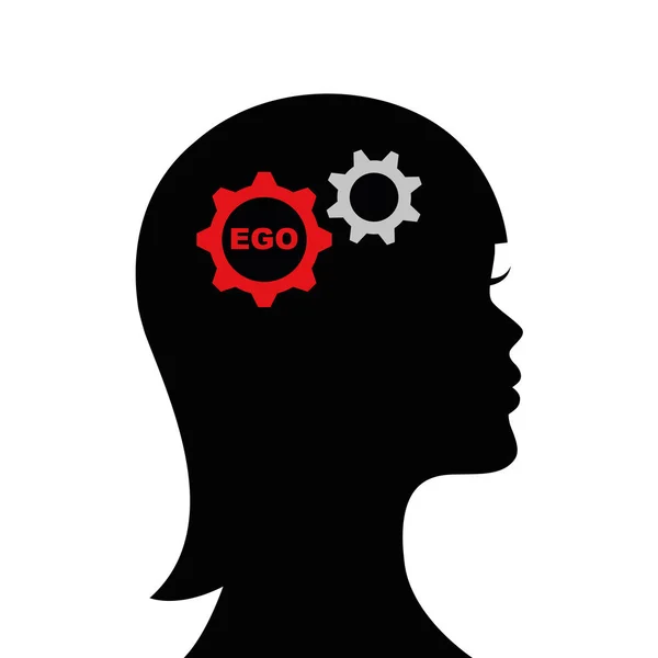 Woman with ego in his head silhouette — Stock Vector