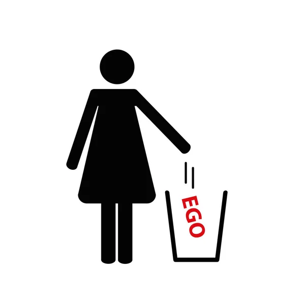Frau wirft Ego-Piktogramm weg — Stockvektor