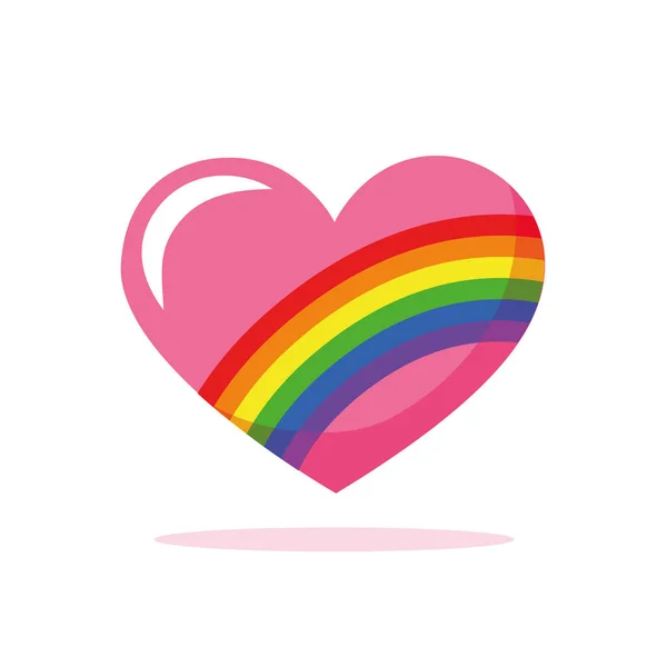 Coração valentine rosa com arco-íris — Vetor de Stock