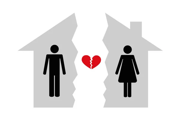Férfi és nő brocken ház válás — Stock Vector