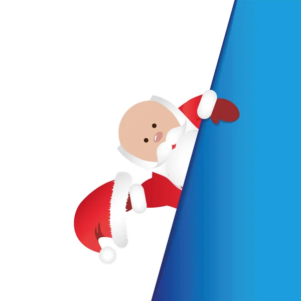 Santa Claus in red clothes beckons blue white background — Stock Vector