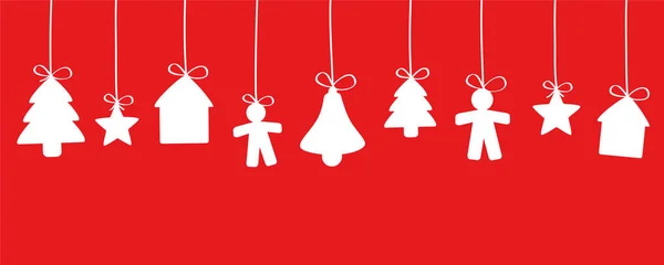 Decoraciones de Navidad rojo y blanco colgando — Vector de stock