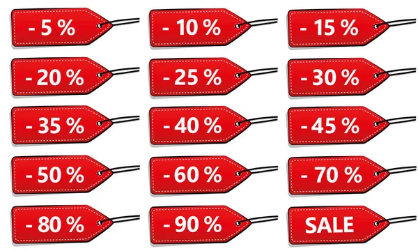 Set de quince etiquetas de descuento rojo para la venta — Vector de stock
