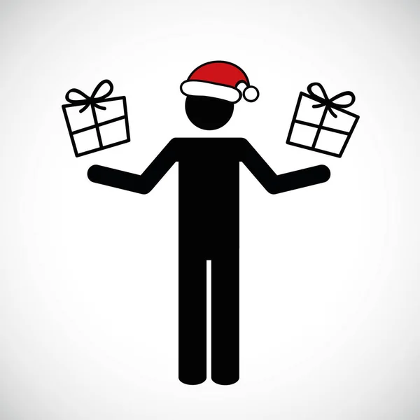 Natal Papai Noel com dois presentes pictograma — Vetor de Stock