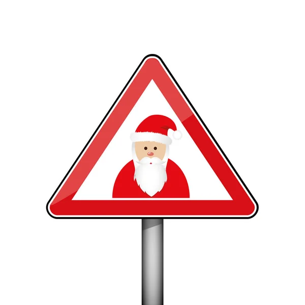 Señal de advertencia Navidad Santa Claus en rojo — Vector de stock
