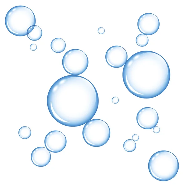 Bright blue soap bubbles on white background — Stock Vector