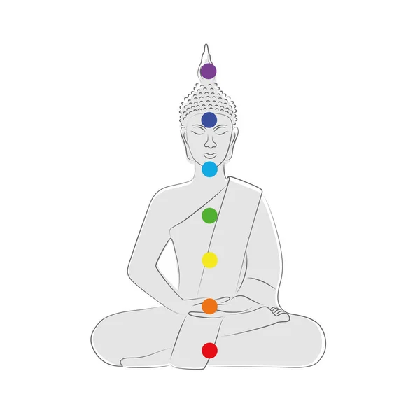 Buddha siluett färgstarka chakra points — Stock vektor