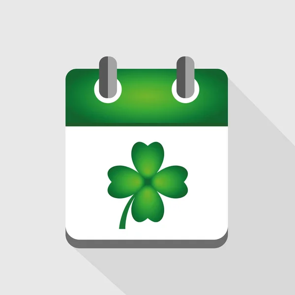 Vierblättriges grünes Kleeblatt in einem grünen Kalender — Stockvektor