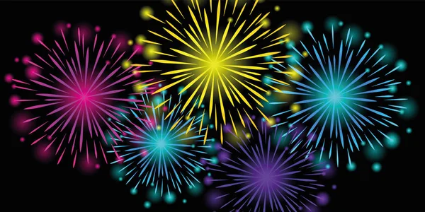 Novos fogos de artifício coloridos ano à noite —  Vetores de Stock