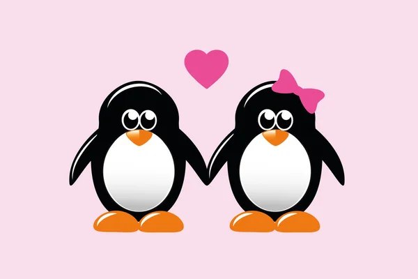 Sevimli penguenler aşk karikatür — Stok Vektör