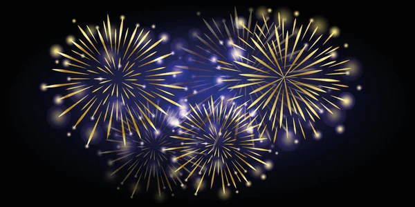 Dourado brilhante novo fogo de artifício ano à noite —  Vetores de Stock