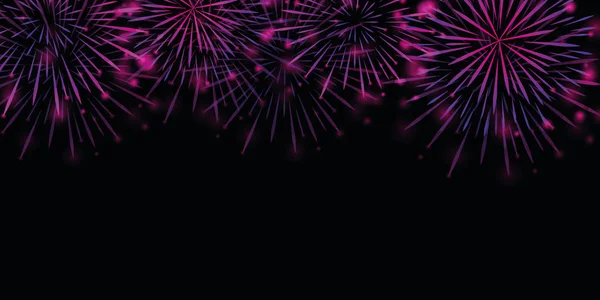 Hermosa fiesta rosa fuegos artificiales en el cielo nocturno — Vector de stock