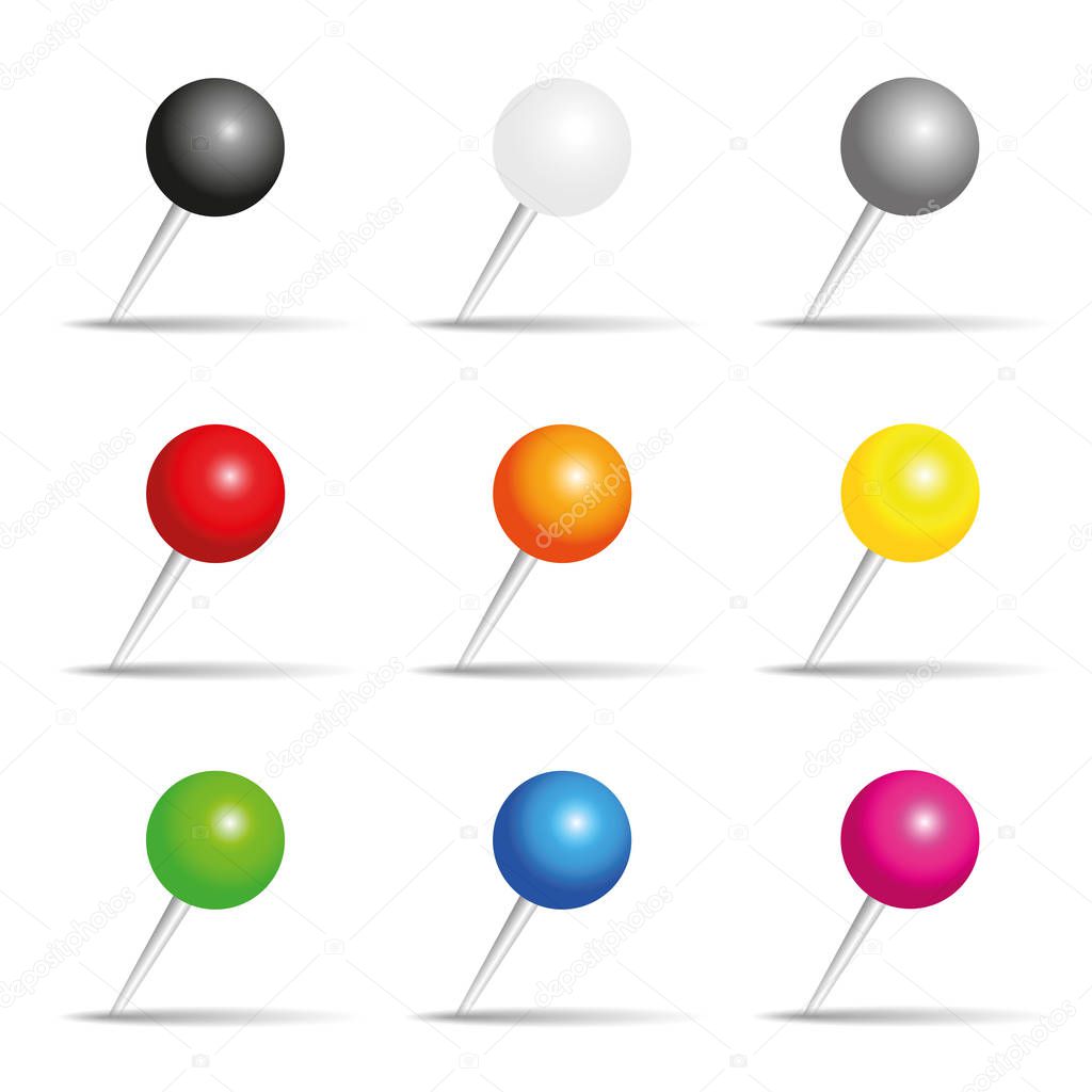 set of colored pins for office