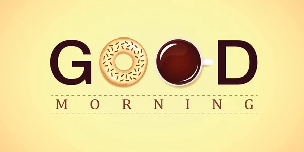 Dzień dobry typografii z pączek i kawa — Wektor stockowy