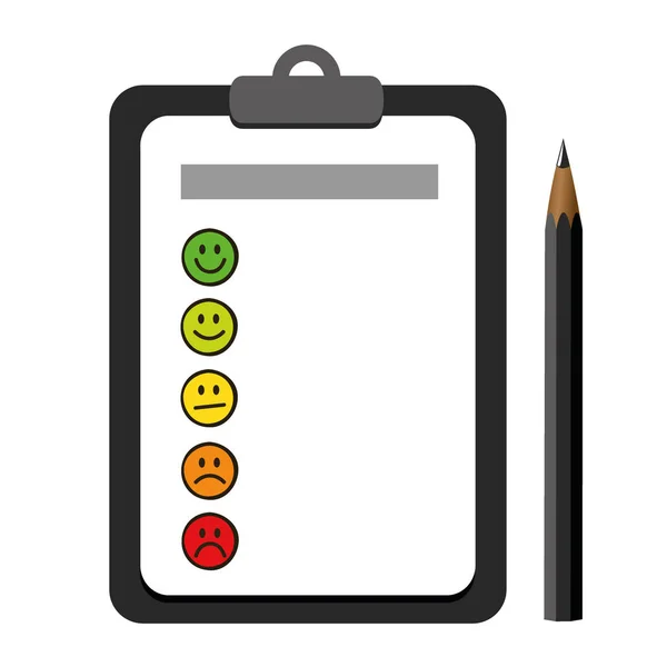 Ícones de classificação smiley emoticon em uma área de transferência com caneta escura —  Vetores de Stock