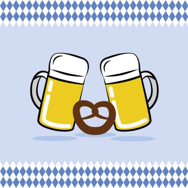 İki bira bardağı ve simit Bavyera ile arka plan bayrak