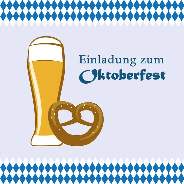 Oktoberfest convidando cerveja e pretzel — Vetor de Stock