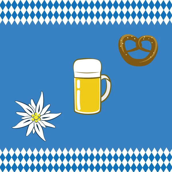 Oktoberfest fest öl blomma prezel med Bayern flagga bakgrund — Stock vektor