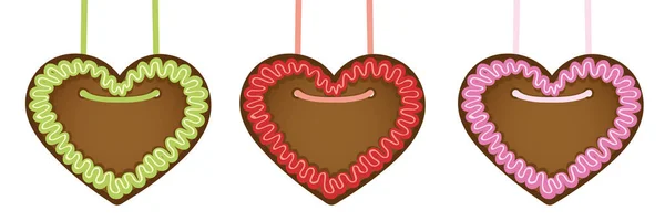 Set hati gingerbread dalam warna yang berbeda - Stok Vektor
