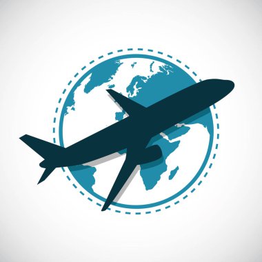 mavi uçak mavi küre arka plan ile uçan