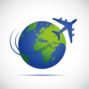 mavi ve yeşil dünya çapında uçan uçak