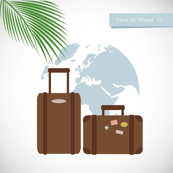 Viaje marrón maleta tiempo para viajar — Vector de stock