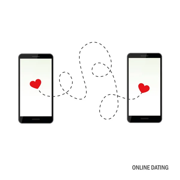 Online dating app concept met twee harten — Stockvector