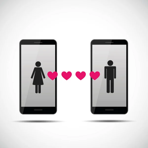 Online dating app met man en vrouw pictogram — Stockvector