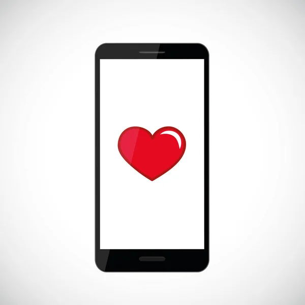 Rood hart pictogram in zwarte smartphone — Stockvector