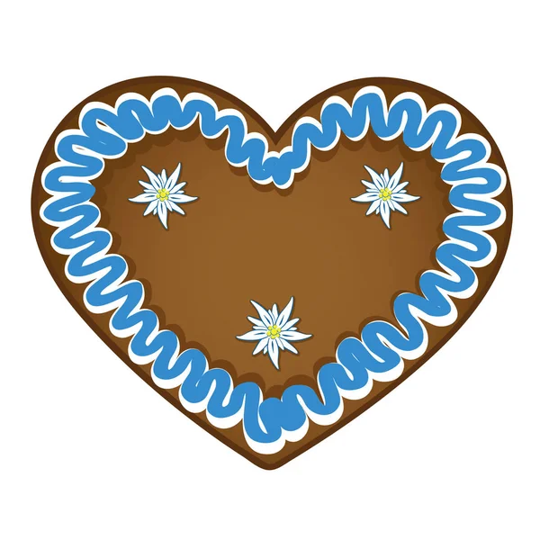 Corazón de jengibre azul blanco con decoración edelweiss — Archivo Imágenes Vectoriales