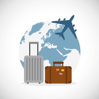 tatil seyahat bavul gri ve kahverengi etiket ve mavi uçak ile