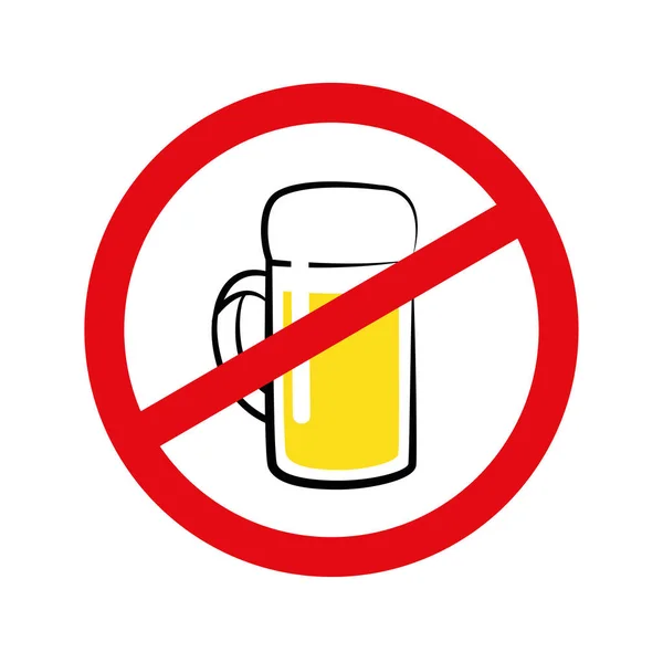 No alcohol sign prohibiting alcohol red forbidden symbol with beer mug — Stock Vector